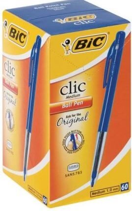 Bic Clic Blue Medium Ballpoint Pens with Retractable Side