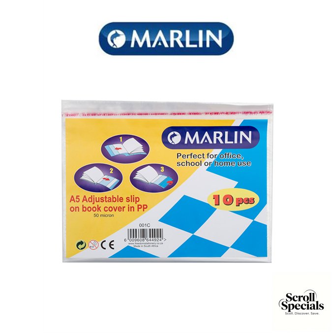 6009608644924 Marlin A5 Slipon Plastic Book Covers 50 micron - Image 1