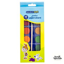 6009685855022 Marlin Kids 12 Jumbo Water Colours + Brush in box - Image 1