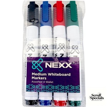 6009712040308 NEXX 4 Pack Assorted Medium Whiteboard Markers - Image 1