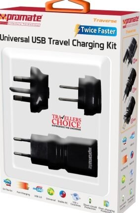 Promate White Traverse Multiregional Travel USB Charger