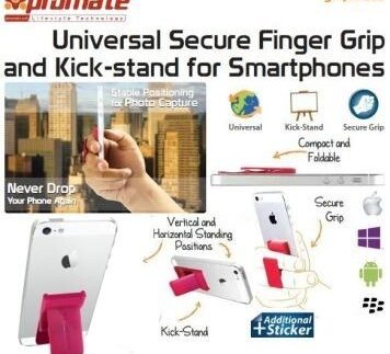 Promate Gripmate Universal Smartphone Finger Grip and Kickstand Pink