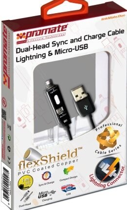 Promate Black LinkmateDuo Dual-ended Charge and Sync cable