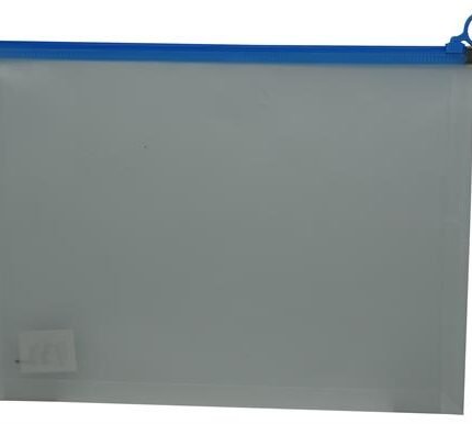 Brainware A4 Clear Carry Folder With Blue Easy Slide Zip
