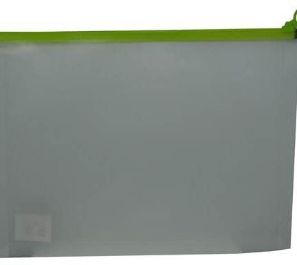 Brainware A4 Clear Carry Folder With Green Easy Slide Zip