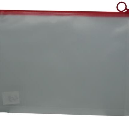 Brainware A4 Clear Carry Folder With Red Easy Slide Zip