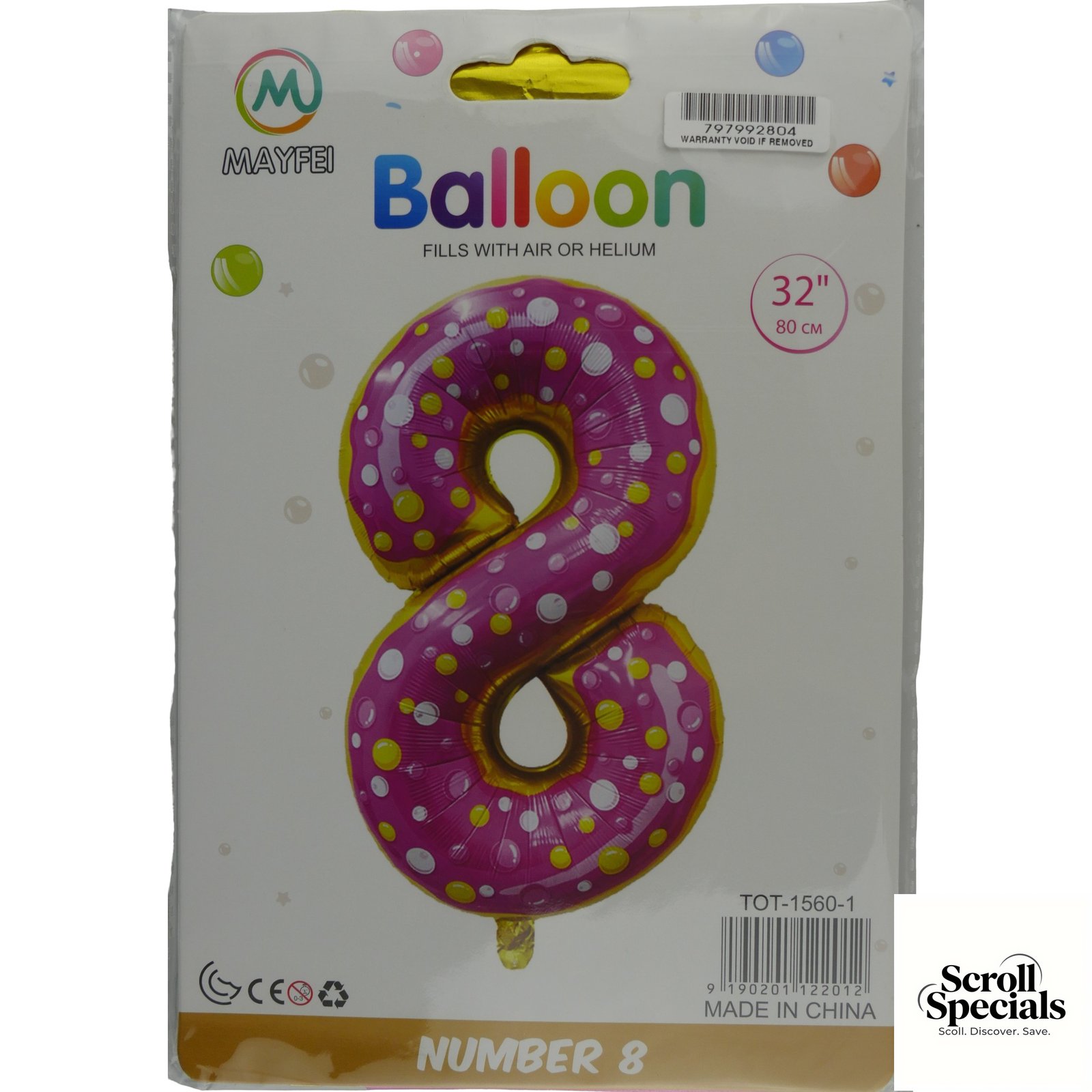 IZY-1560-1-NR8DON Casey 102cm Donut Balloon Number 8 - Image 1