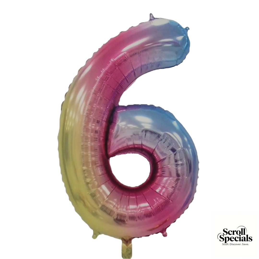 IZY-2131-3-NR6RNBW Casey 102cm Rainbow Balloon Number 6 - Image 1