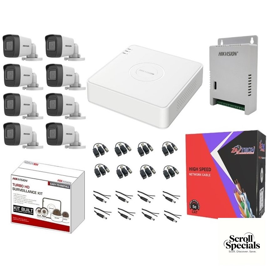 HIK-2802-100M Hikvision 8 Channel DVR 2MP Camera 100M Cat6 Cable CCTV Kit - Image 1